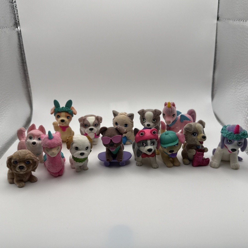 Barbie Pets 14 Flocked Animal Mini Figures & Glitter Details Dogs Pony Llama Cat